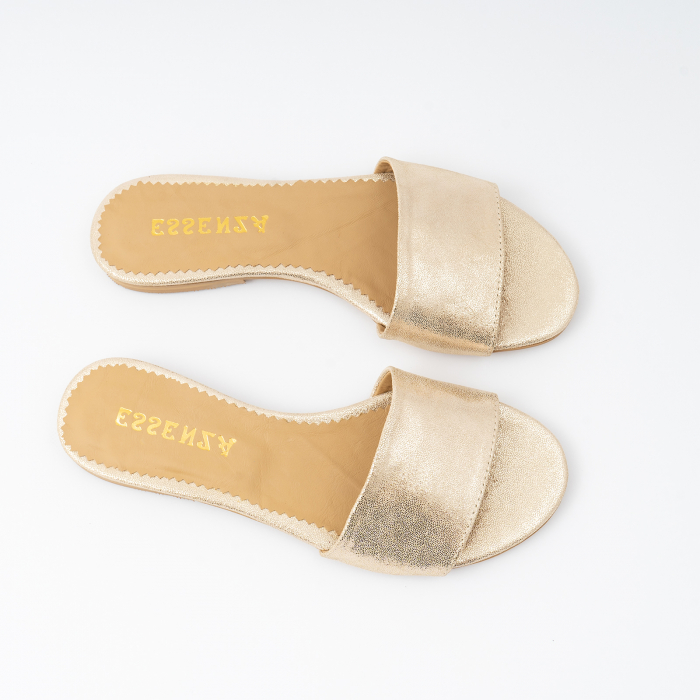Flip flops din piele naturala auriu texturat [4]