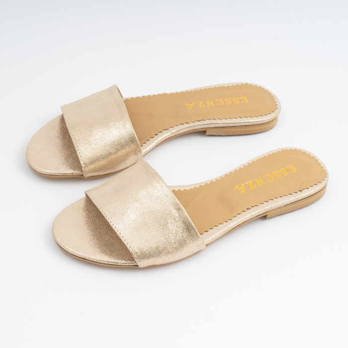Flip flops din piele naturala auriu texturat [3]