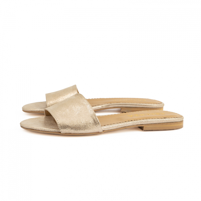 Flip flops din piele naturala auriu texturat [2]