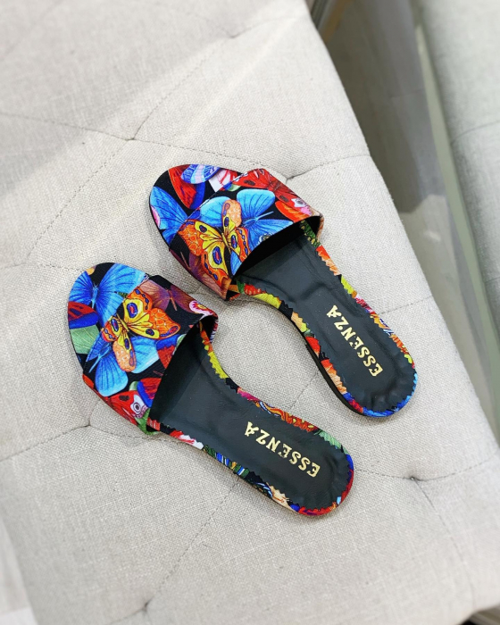 Flip flops din piele naturala cu print floral [2]