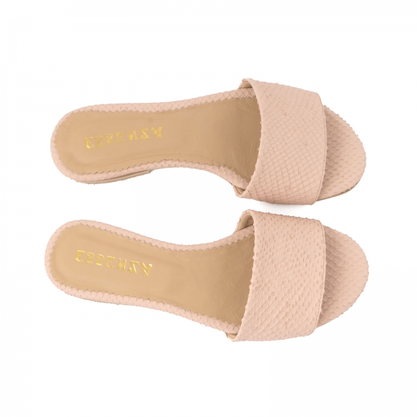 Flip flops din piele naturala roze cu textura de piele de sarpe [3]