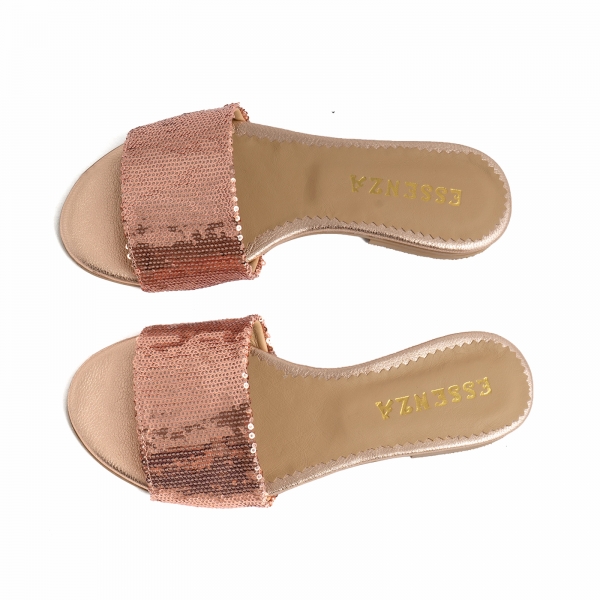 Flip flops din piele naturale nude roze si textil cu paiete roz [3]