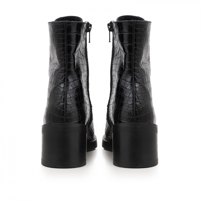 Ghete Brenda, cu siret, din piele naturala neagra cu aspect tip croco [5]