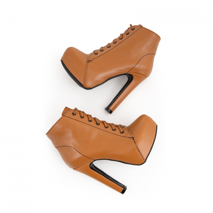 Ghete  din piele naturala camel,cu toc stiletto si platou interior [4]
