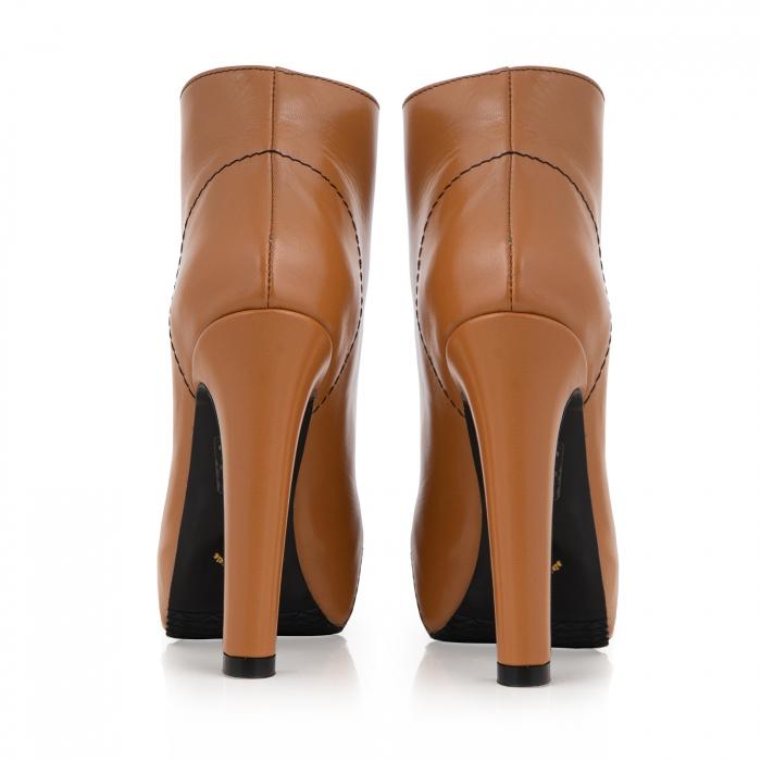 Ghete  din piele naturala camel,cu toc stiletto si platou interior [5]