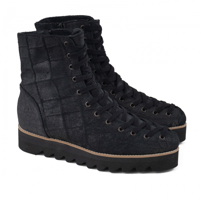 Ghete Everest cu siret, din piele intoarsa neagra cu aspect tip croco [2]