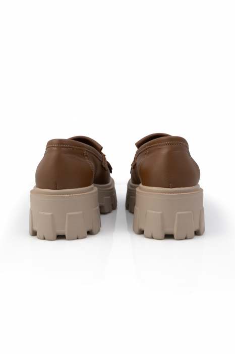 Pantofi Arya Light Brown, cu franjuri si capse aurii [5]