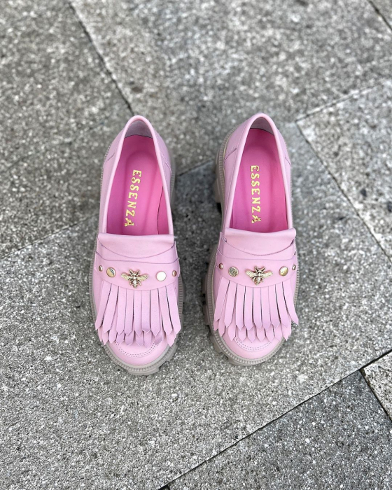 Pantofi Arya Powder Pink, cu franjuri si capse aurii [7]
