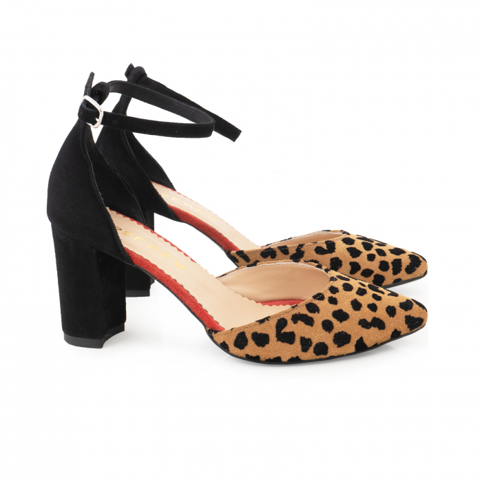 Pantofi cu decupaj si bareta la calcai, din piele naturala intoarsa neagra, rosie si animal print [2]