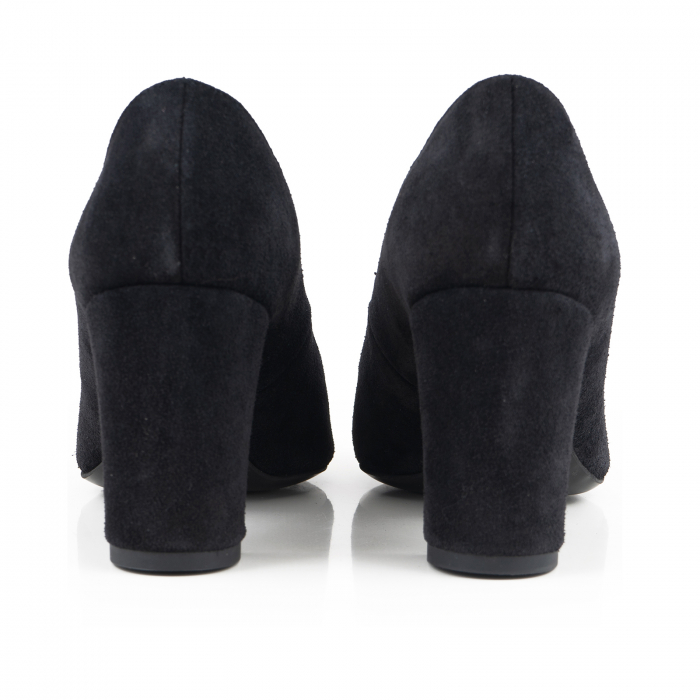 Pantofi cu toc patrat, din piele intoarsa neagra [4]