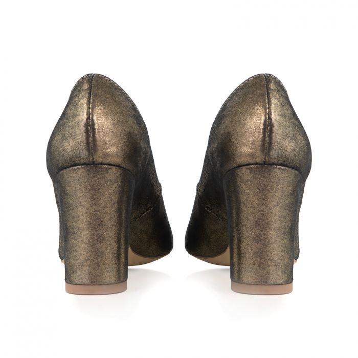 Pantofi cu toc patrat, din piele naturala, bronz laminat  [3]