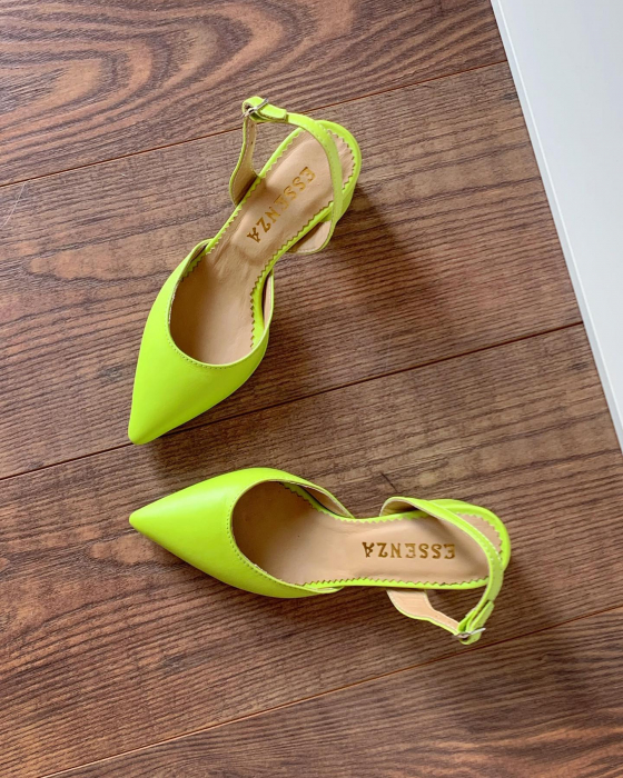 Pantofi cu varf ascutit decupati, cu bareta peste calcai, din piele naturala verde neon [4]