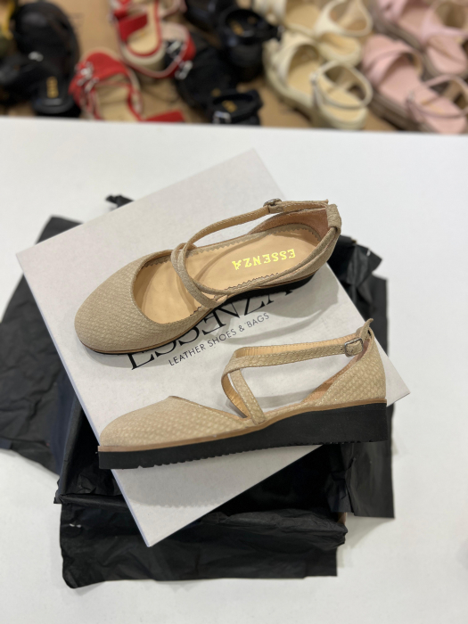 Pantofi decupati, din piele naturala intoarsa camel cu presaj sarpe [3]