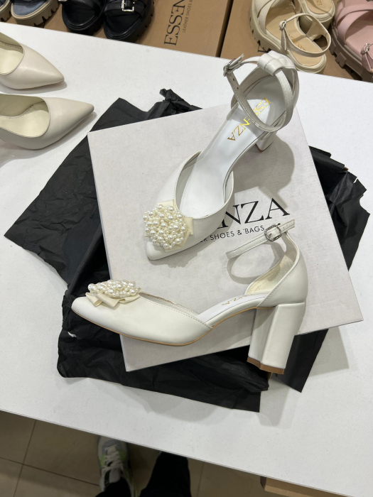 Pantofi din piele naturala ivory , cu perle  [2]