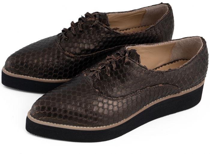 Pantofi oxford cu varf ascutit, din piele bronz metalizat cu aspect tip solzi [5]