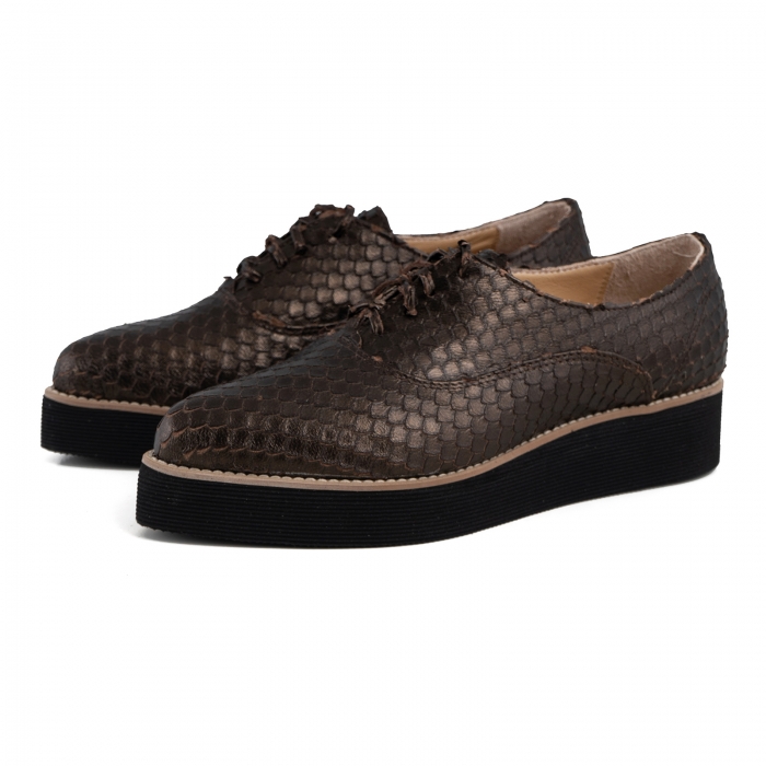 Pantofi oxford cu varf ascutit, din piele bronz metalizat cu aspect tip solzi [2]