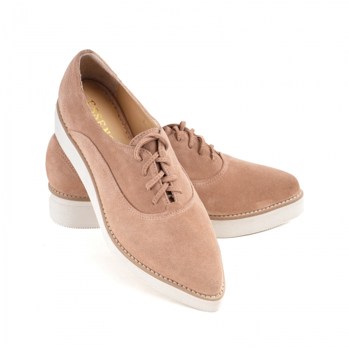 Pantofi oxford cu varf ascutit, din piele intoarsa roz somon [4]
