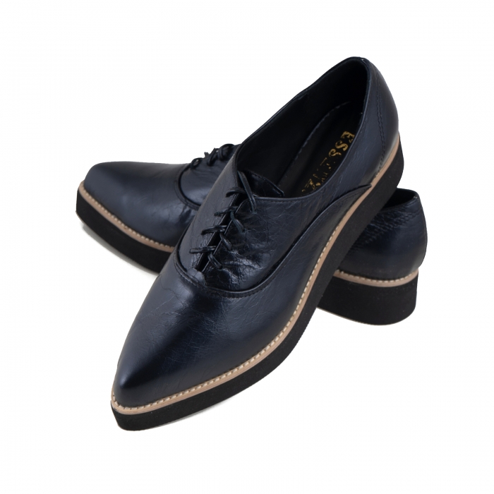 Pantofi oxford cu varf ascutit, din piele laminata, albastru inchis [4]