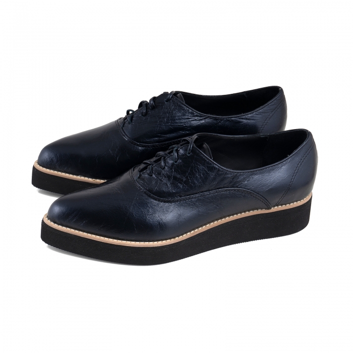 Pantofi oxford cu varf ascutit, din piele laminata, albastru inchis [2]