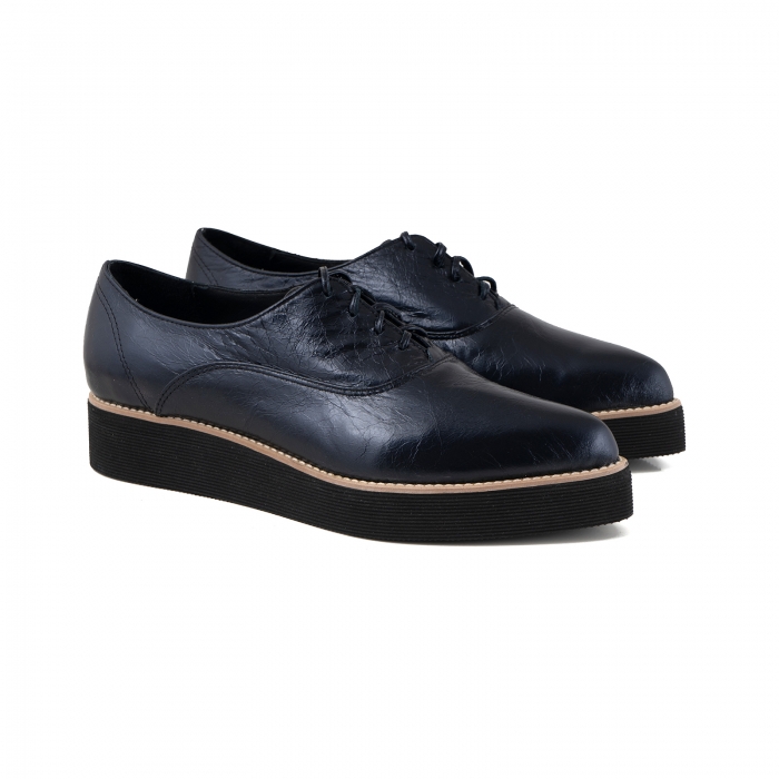 Pantofi oxford cu varf ascutit, din piele laminata, albastru inchis [3]