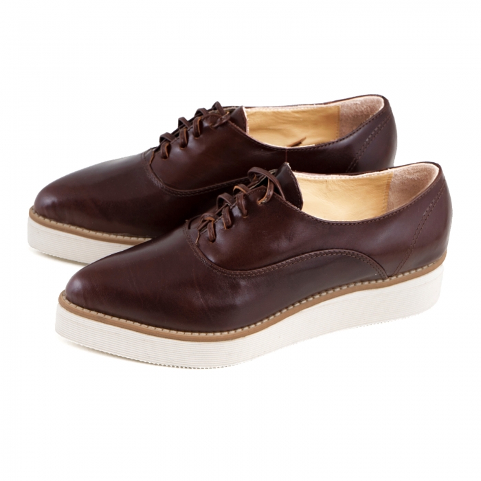 Pantofi oxford cu varf ascutit, din piele naturala maron [2]