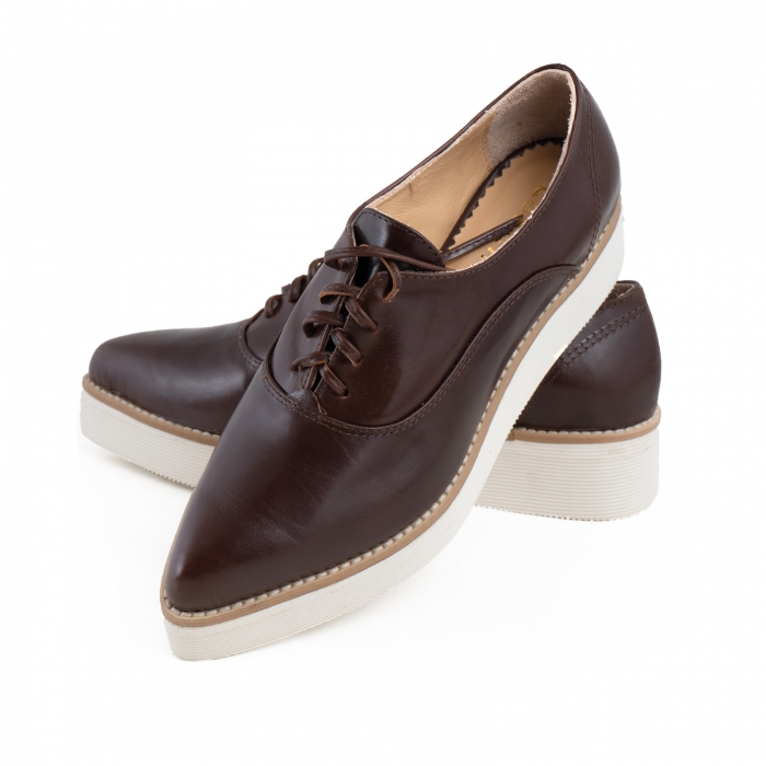 Pantofi oxford cu varf ascutit, din piele naturala maron [4]