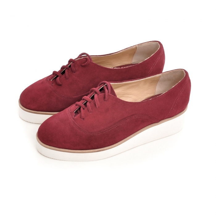 Pantofi oxford, din piele intoarsa visinie [3]