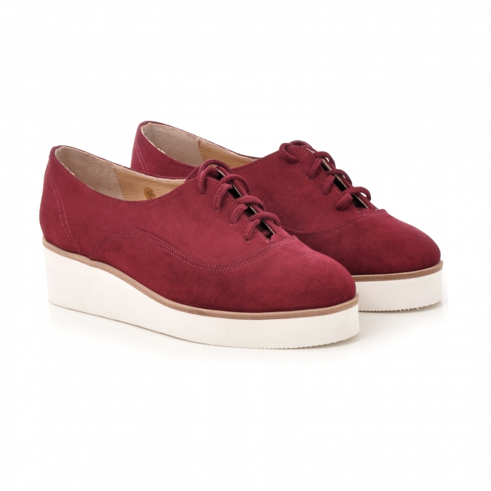 Pantofi oxford, din piele intoarsa visinie [2]