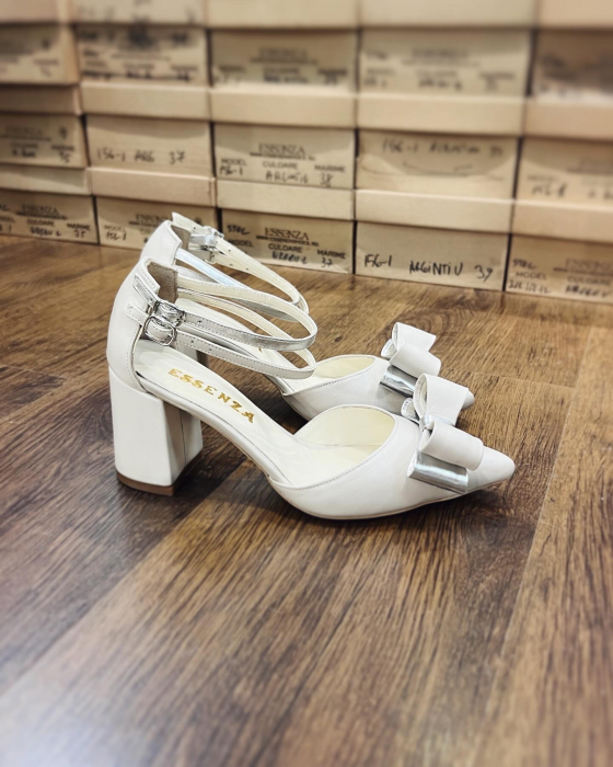 Pantofi stiletto cu funda dubla, din piele naturala alb unt si argintiu [3]