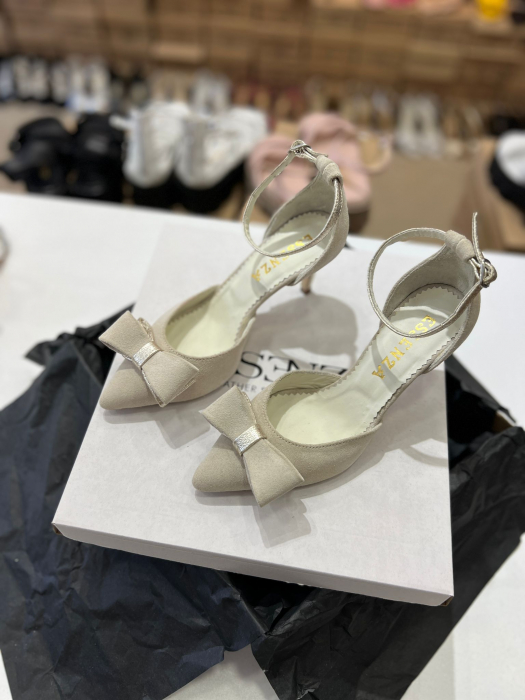 Pantofi stiletto cu funda dubla, din piele naturala bej si auriu pal [2]