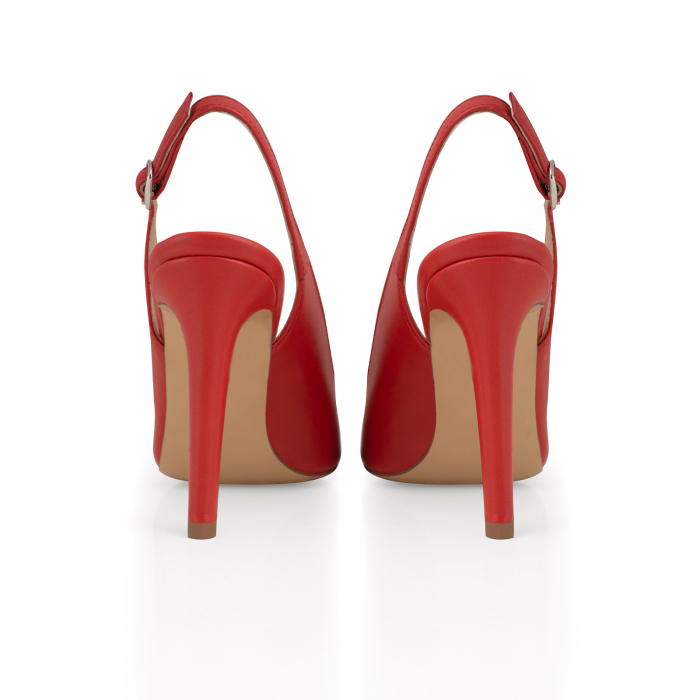 Pantofi stiletto decupati cu bareta de sustinere la calcai. Pantofii sunt realizati din piele naturala rosie  [5]