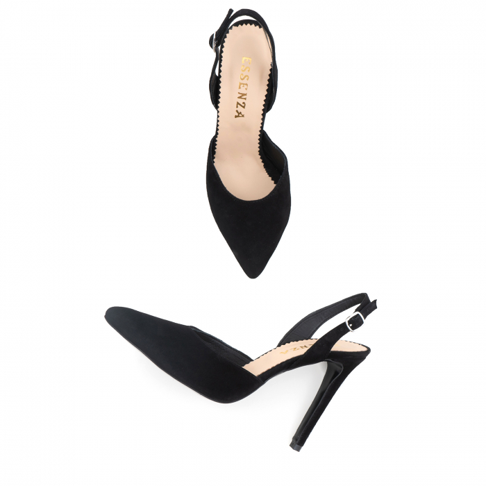 Pantofi stiletto decupati cu bareta de sustinere la calcai, realizati din piele naturala intoarsa neagra [4]