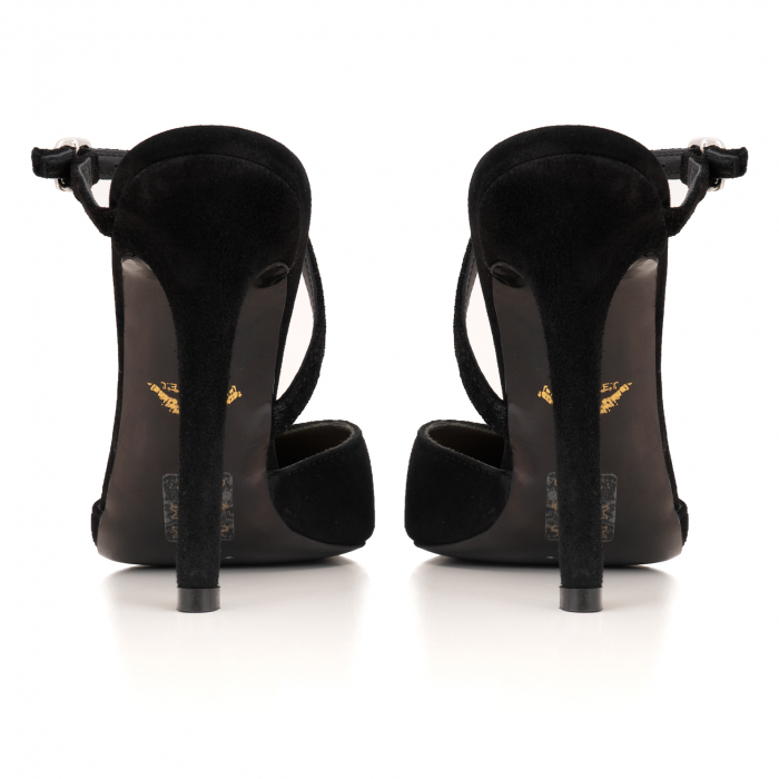 Pantofi stiletto decupati, cu bareta, din piele intoarsa neagra [6]