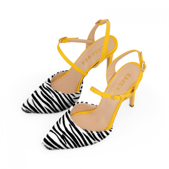 Pantofi stiletto decupati, din piele naturala cu animal print si piele naturala galbena [3]
