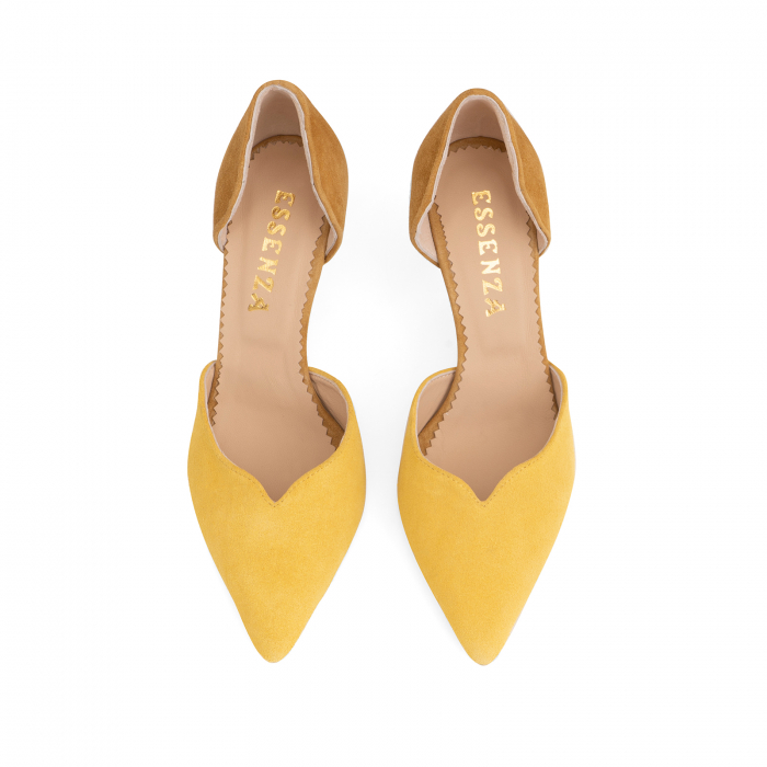 Pantofi stiletto decupati, din piele naturala intoarsa galbena si galben mustar [3]