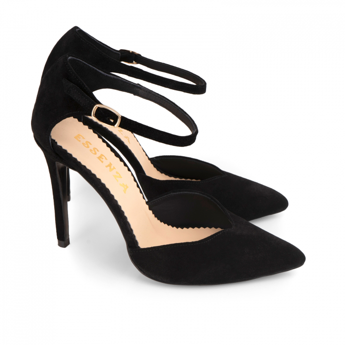 Pantofi stiletto decupati, din piele naturala intoarsa neagra. [2]
