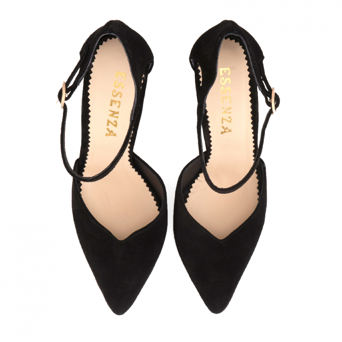Pantofi stiletto decupati, din piele naturala intoarsa neagra. [4]