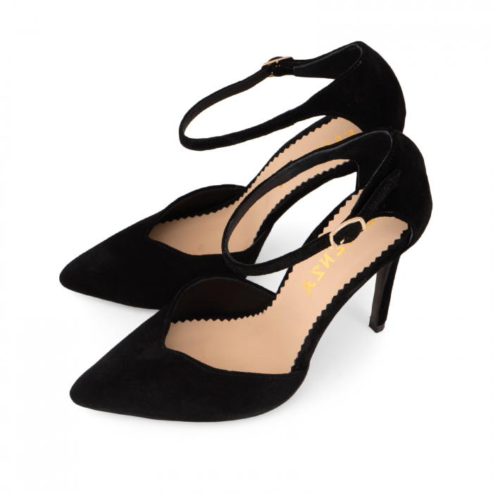 Pantofi stiletto decupati, din piele naturala intoarsa neagra. [3]