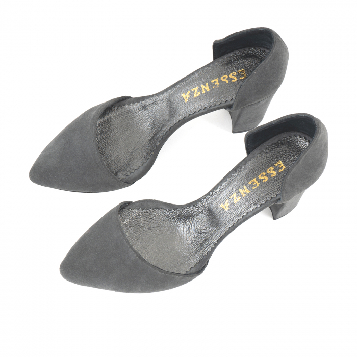 Pantofi stiletto decupati (interior/exterior),realizati din piele intoarsa gri [2]