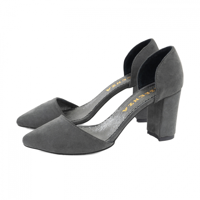 Pantofi stiletto decupati (interior/exterior),realizati din piele intoarsa gri [3]