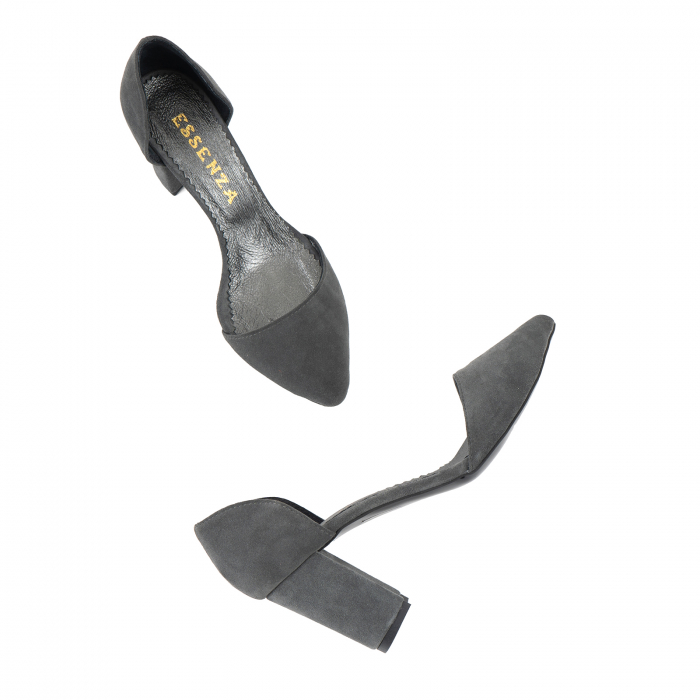 Pantofi stiletto decupati (interior/exterior),realizati din piele intoarsa gri [5]