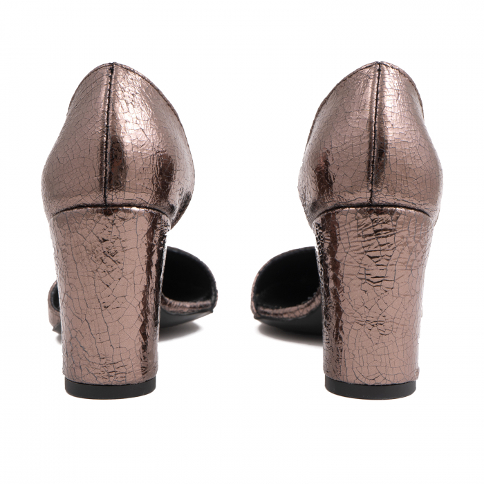 Pantofi stiletto decupati (interior/exterior),realizati din piele laminata bronz crapat [5]