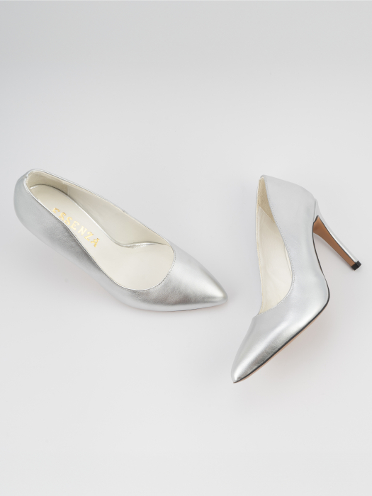 Pantofi stiletto decupati, realizati din piele naturala argintie  [4]