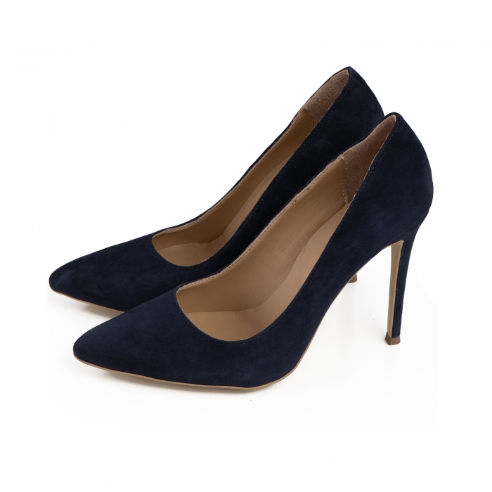 Pantofi Stiletto din piele intoarsa albastru inchis [2]
