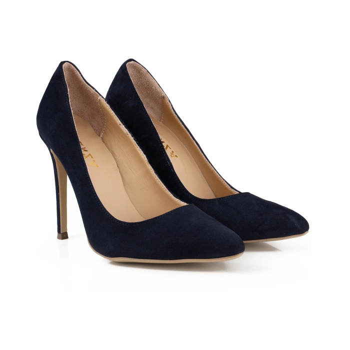 Pantofi Stiletto din piele intoarsa albastru inchis [3]