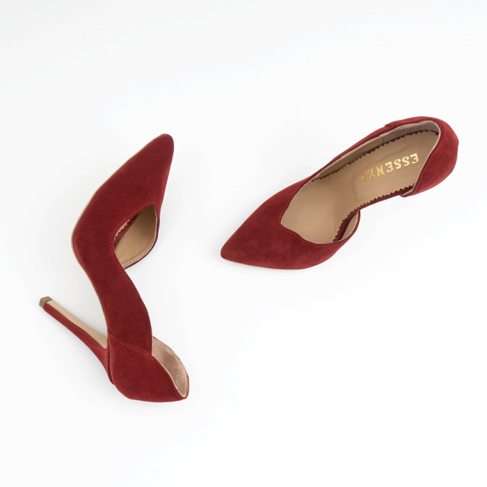 Pantofi stiletto din piele intoarsa de culoare rosu-burgund [3]