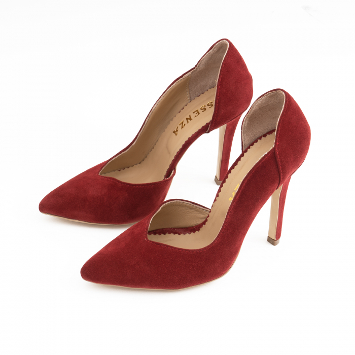Pantofi stiletto din piele intoarsa de culoare rosu-burgund [2]