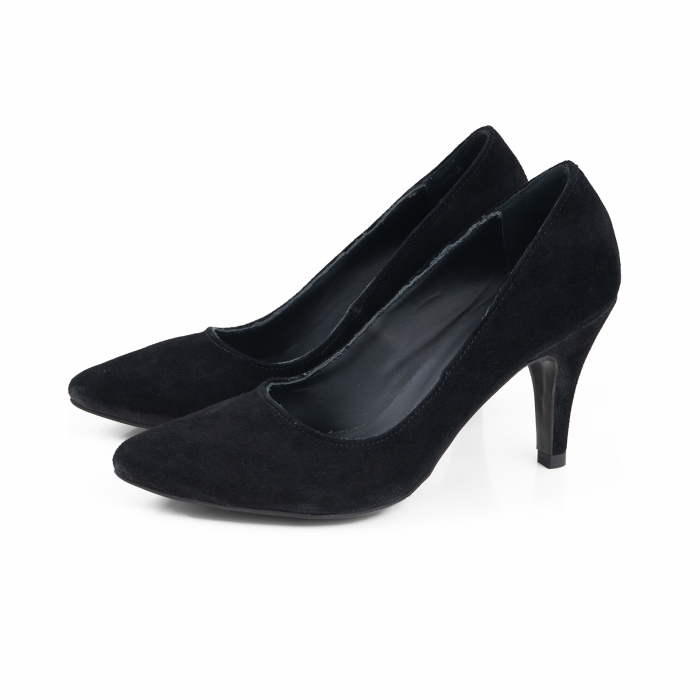 Pantofi stiletto  din piele intoarsa neagra [2]