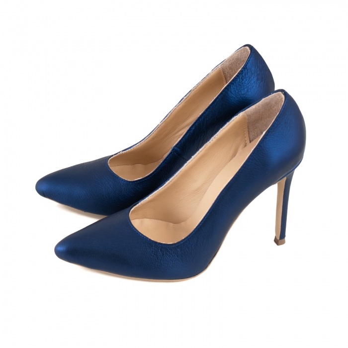 Pantofi Stiletto din piele laminata albastru metalic [2]