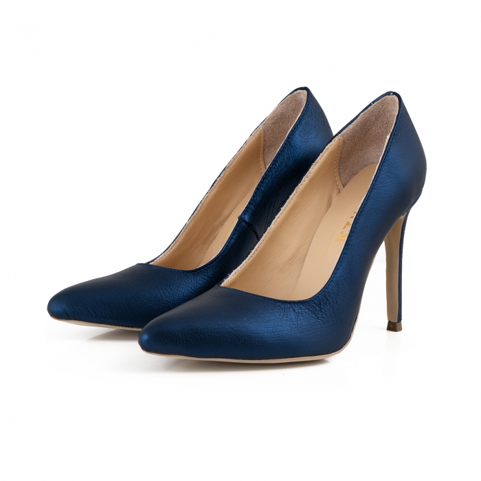 Pantofi Stiletto din piele laminata albastru metalic [3]